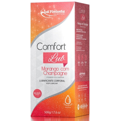 LUBRIFICANTE ÍNTIMO COMFORT LUB - MORANGO COM CHAMPAGNE 500g